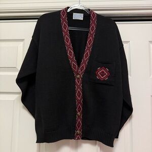 Vintage Black and Red Patterned Trim Sweater